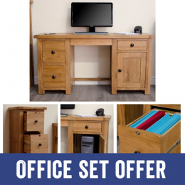 Rustic Solid Oak Large Desk and Three-Drawer Filing Cabinet